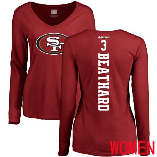 San Francisco 49ers Red Women C. J. Beathard Backer #3 Long Sleeve NFL T Shirt->women nfl jersey->Women Jersey